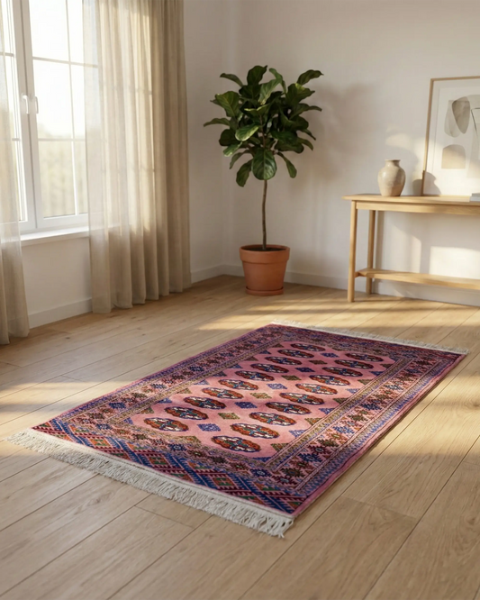 2'7" x 4" Persian Style Handmade Wool Rug Bukhara Turkoman Rug Oriental