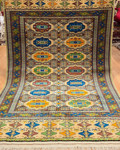 4'5" x 7" Persian Style Hand-Knotted Wool Turkoman Rug Rare Oriental