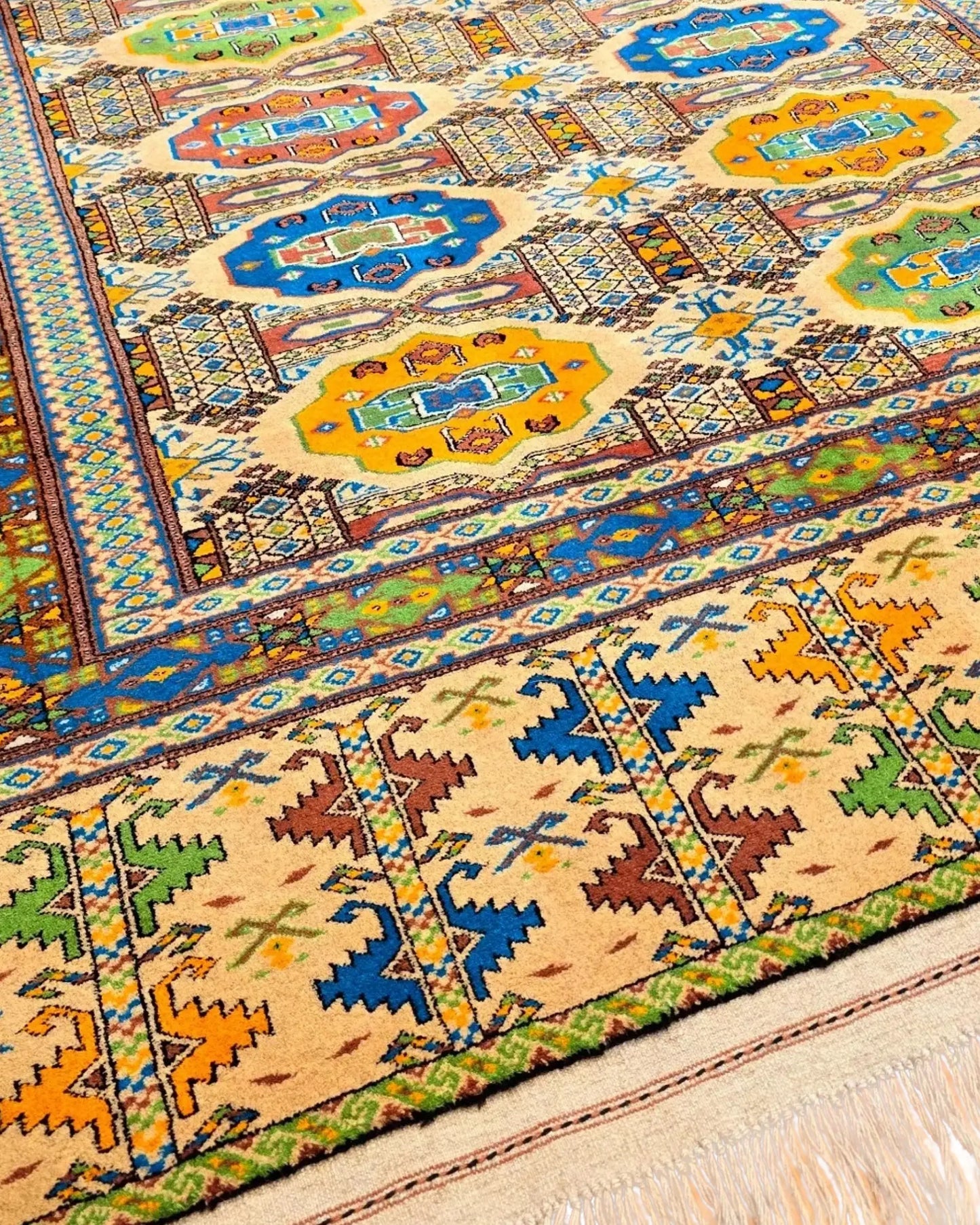 4'5" x 7" Persian Style Hand-Knotted Wool Turkoman Rug Rare Oriental