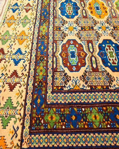 4'5" x 7" Persian Style Hand-Knotted Wool Turkoman Rug Rare Oriental