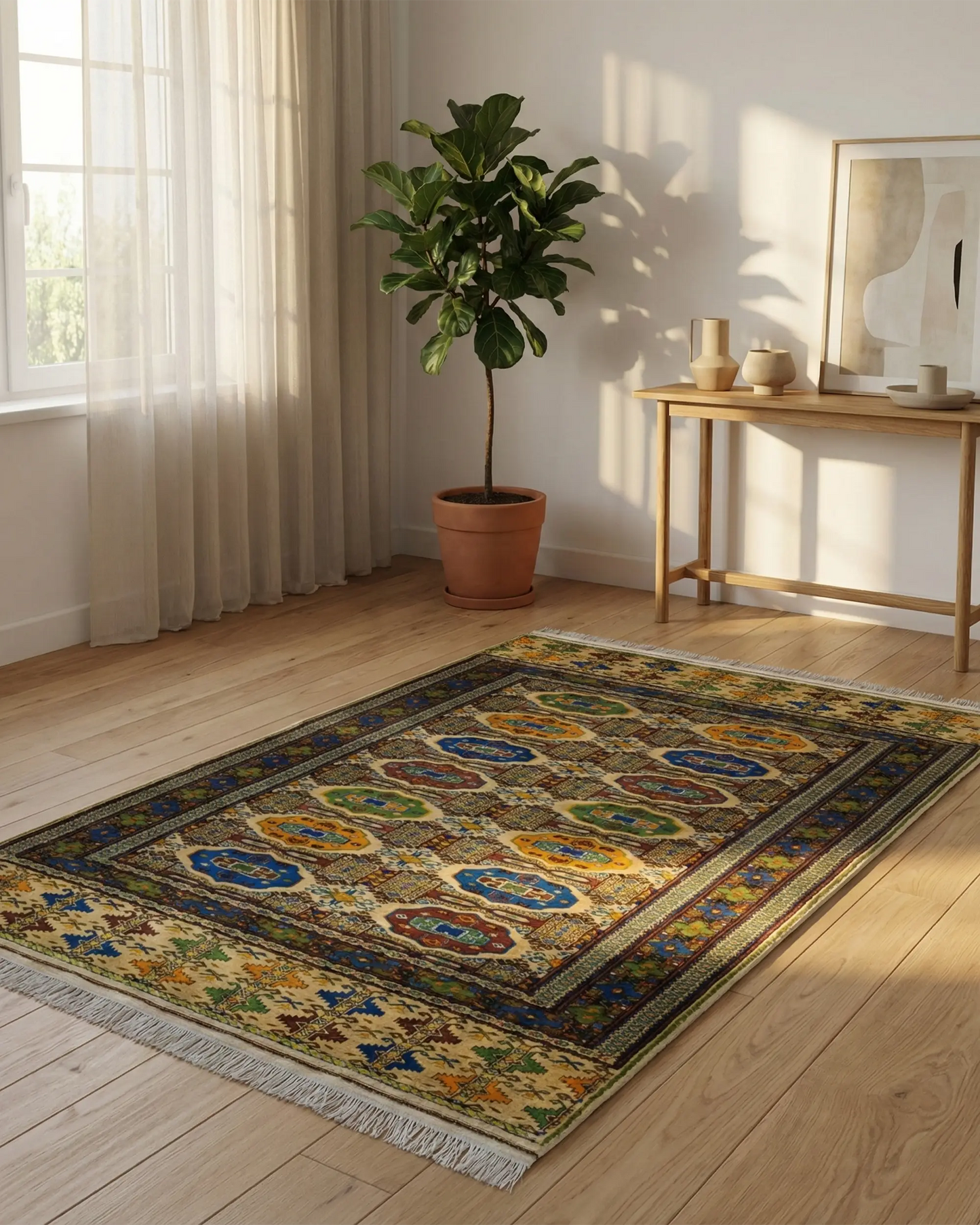 4'5" x 7" Persian Style Hand-Knotted Wool Turkoman Rug Rare Oriental