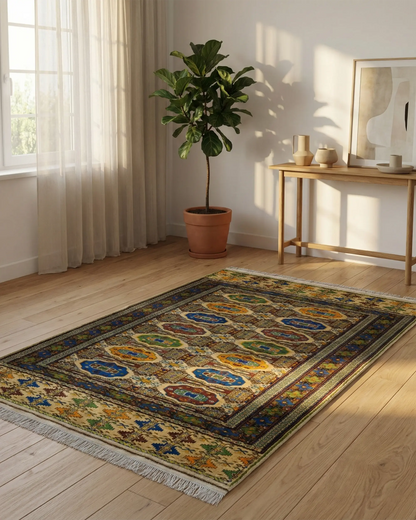 4'5" x 7" Persian Style Hand-Knotted Wool Turkoman Rug Rare Oriental