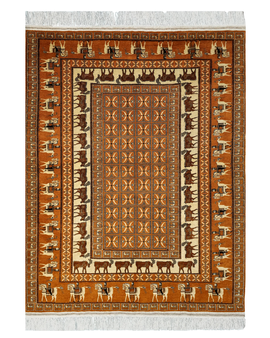 7" x 9" Persian Style Hand-Knotted Organic Dye Wool Pazyryk Turkoman Rug